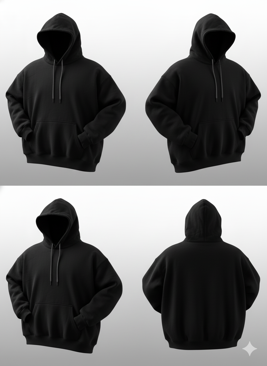 Premium Jet Black Oversized Hoodie 300+GSM – Stylish Winter Hoodies & Sweatshirts for Unisex